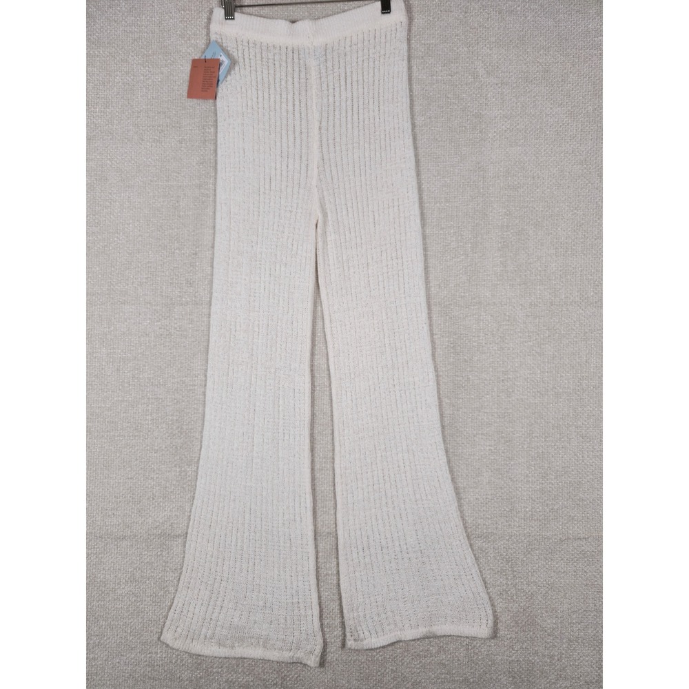 Shade & Shore Womens Off-White Crochet Knit Wide Leg Beach Cover Up Pants Sz 4-6